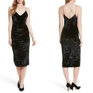 alice + olivia Black ‘Cate’ Crushed Velvet Midi Slip Dress